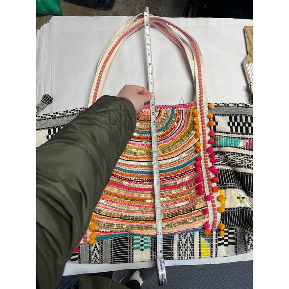 America & Beyond Sequined Colorful Oversized Beach Tote Boho Large - Picture 11 of 13